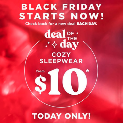 $10 deal of the day sleepwear sale poster from Rue 21